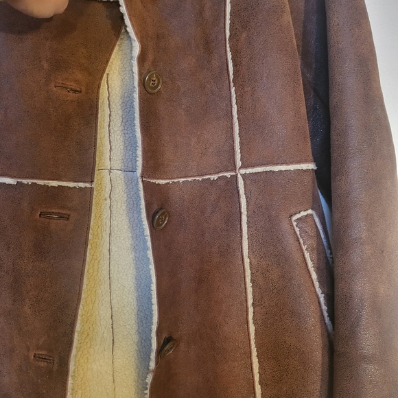 Vintage Brown Wilsion's Leather patchwork trench coat sherpa lined - Picture 2 of 16